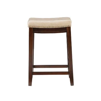 Claridge Leather Saddle Counter Height Barstool Beige - Linon