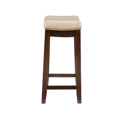 Claridge Leather Saddle Counter Height Barstool Beige - Linon