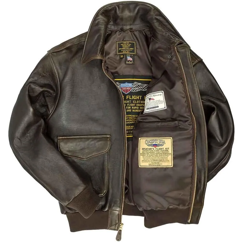 Cockpit USA Mens 100 Mission A-2 Lambskin Leather Flight Jacket