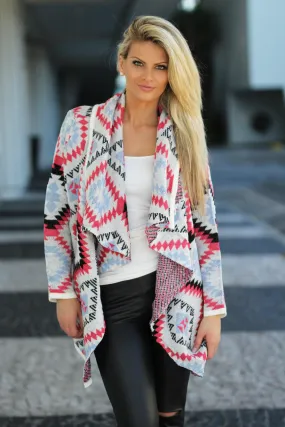 Coral Aztec Sweater Cardigan