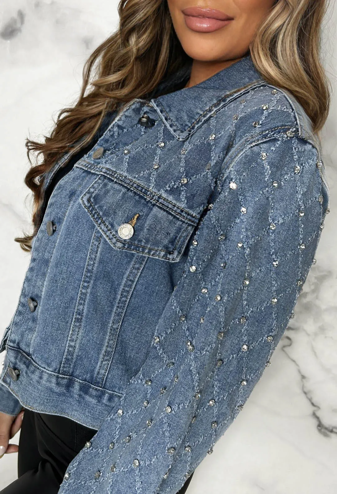 Crossed Lovers Blue Denim Diamante Jacket