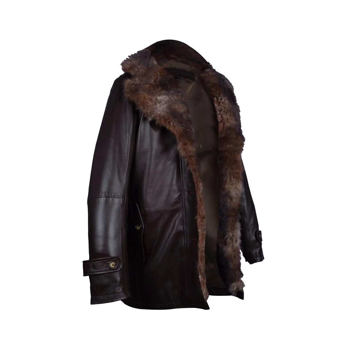 Dark Brown Furr Collar & Sleeves Leather Jacket By Brune & Bareskin