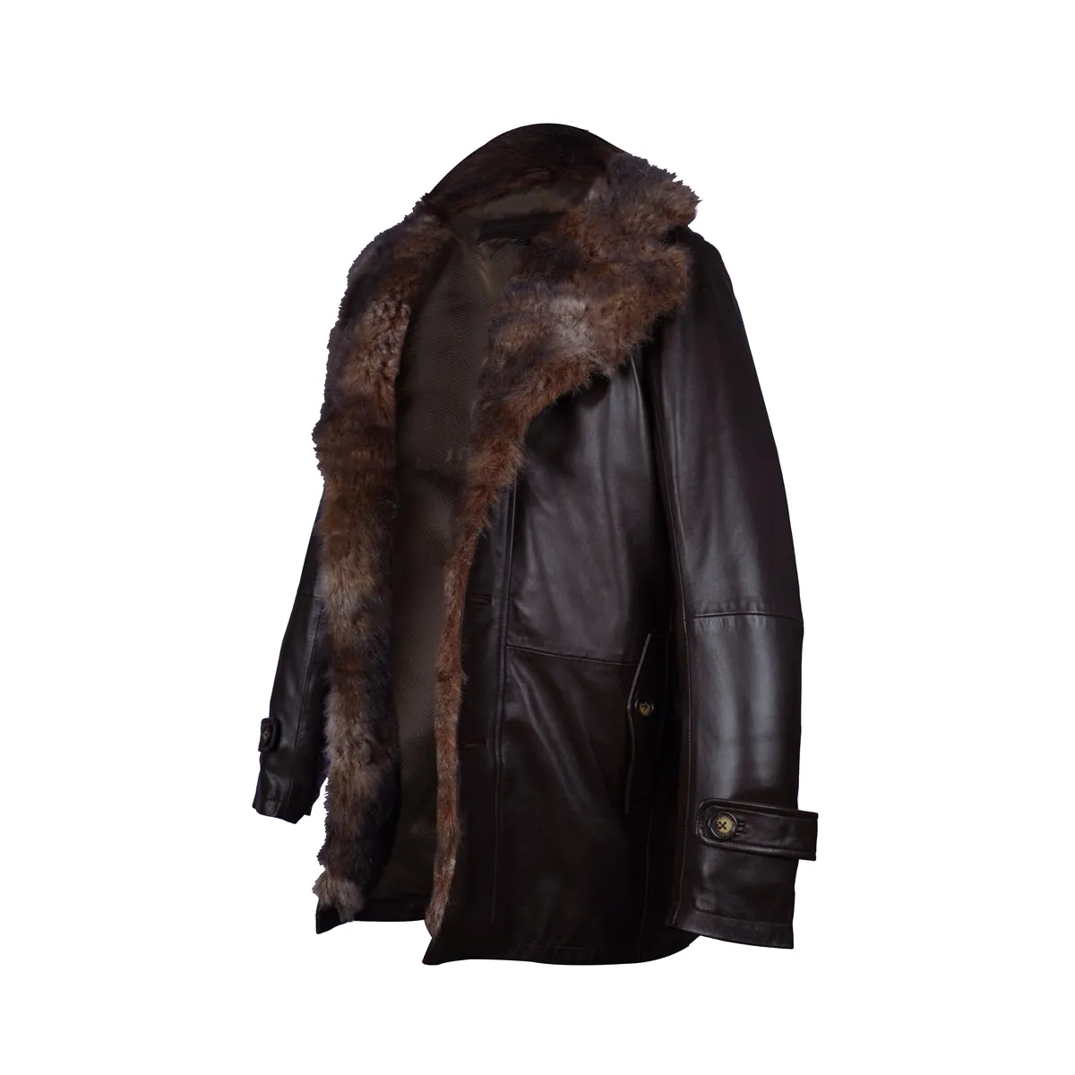 Dark Brown Furr Collar & Sleeves Leather Jacket By Brune & Bareskin