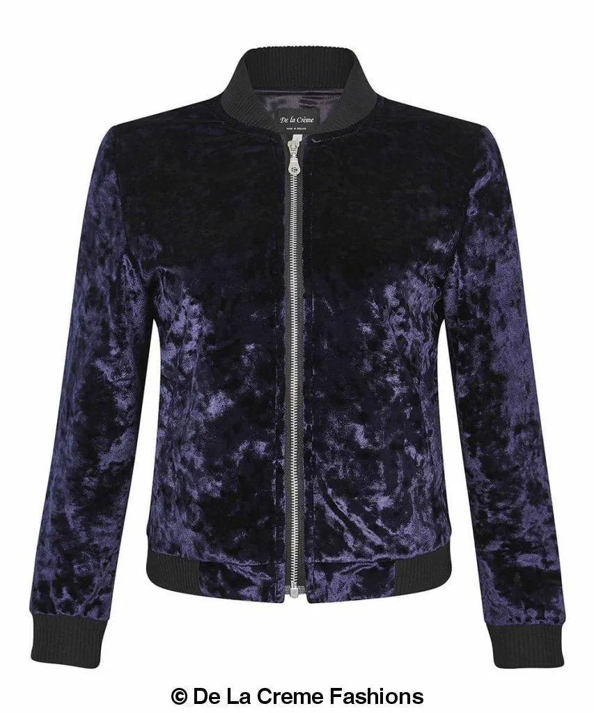 De La Creme - Womens Velvet Zip-Thru Varsity Bomber Jacket