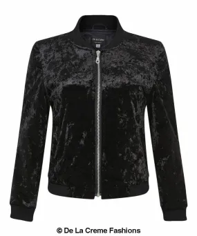 De La Creme - Womens Velvet Zip-Thru Varsity Bomber Jacket