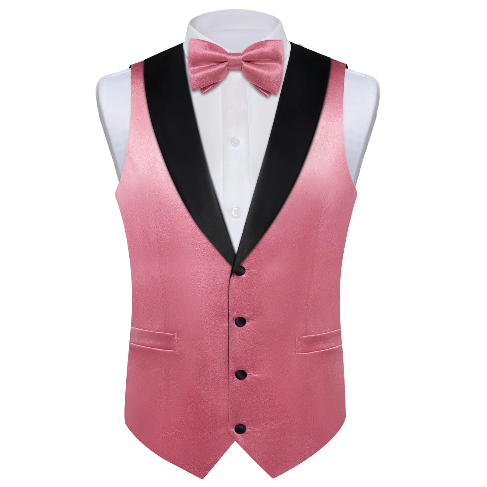 DiBanGu Tuxedo Vest Puce Pink Solid Silk Mens Work Dress Vest and Bow Tie Set