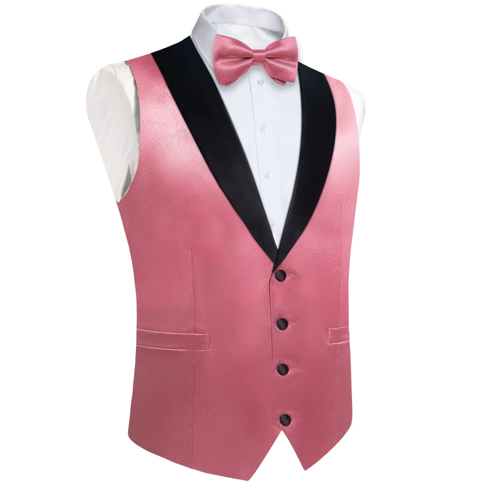 DiBanGu Tuxedo Vest Puce Pink Solid Silk Mens Work Dress Vest and Bow Tie Set