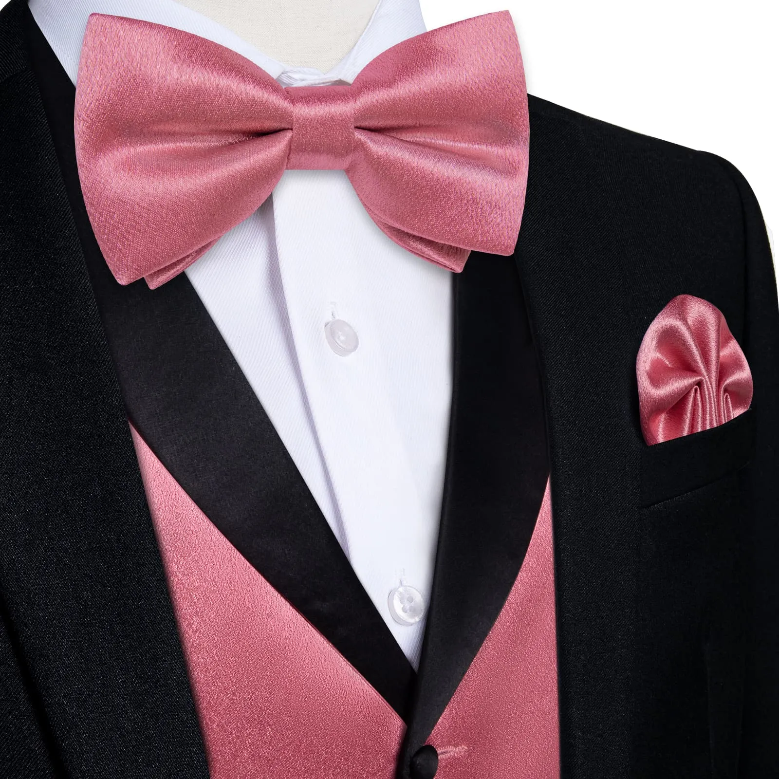 DiBanGu Tuxedo Vest Puce Pink Solid Silk Mens Work Dress Vest and Bow Tie Set