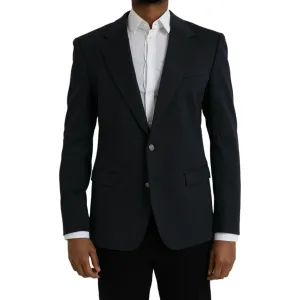 Dolce & Gabbana Dark Blue Cotton Single Breasted Coat Blazer