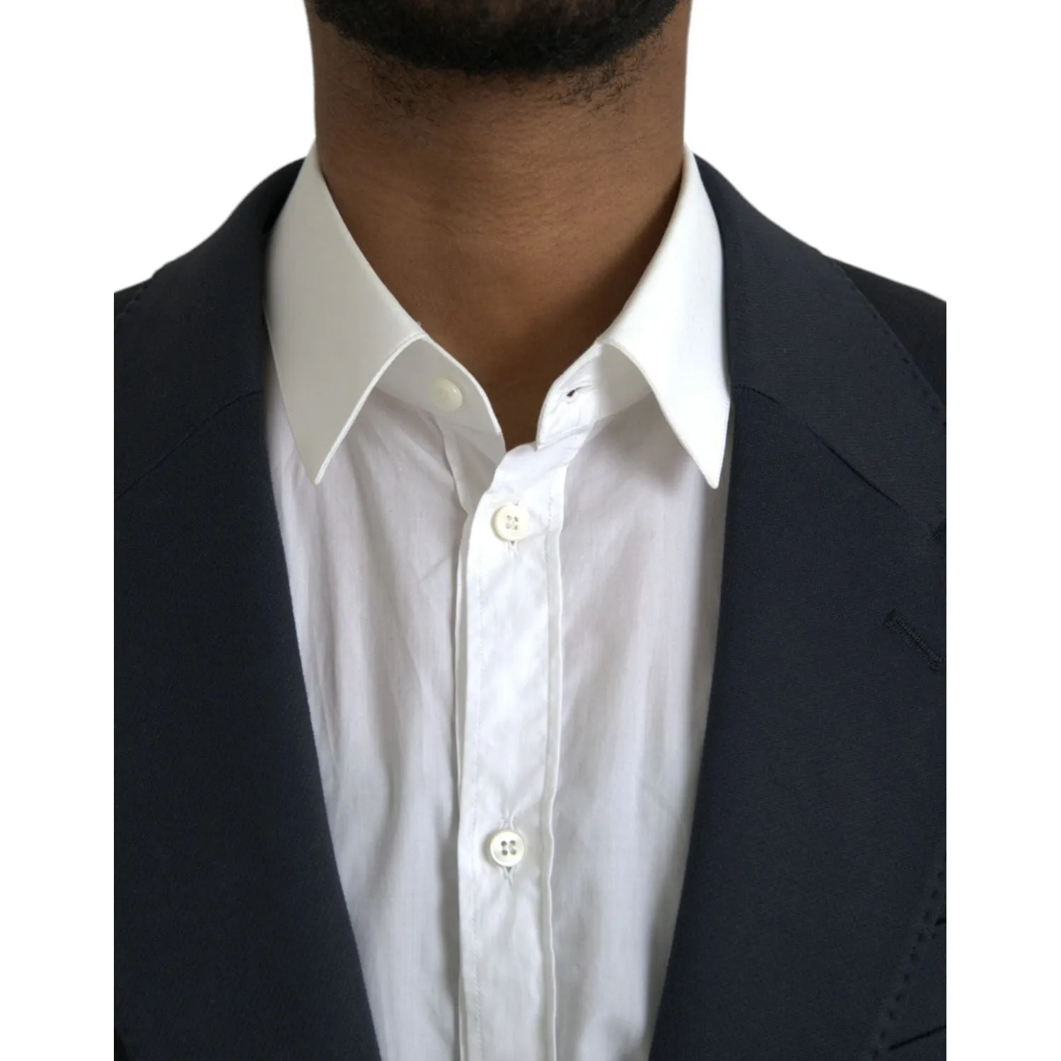 Dolce & Gabbana Dark Blue Cotton Single Breasted Coat Blazer