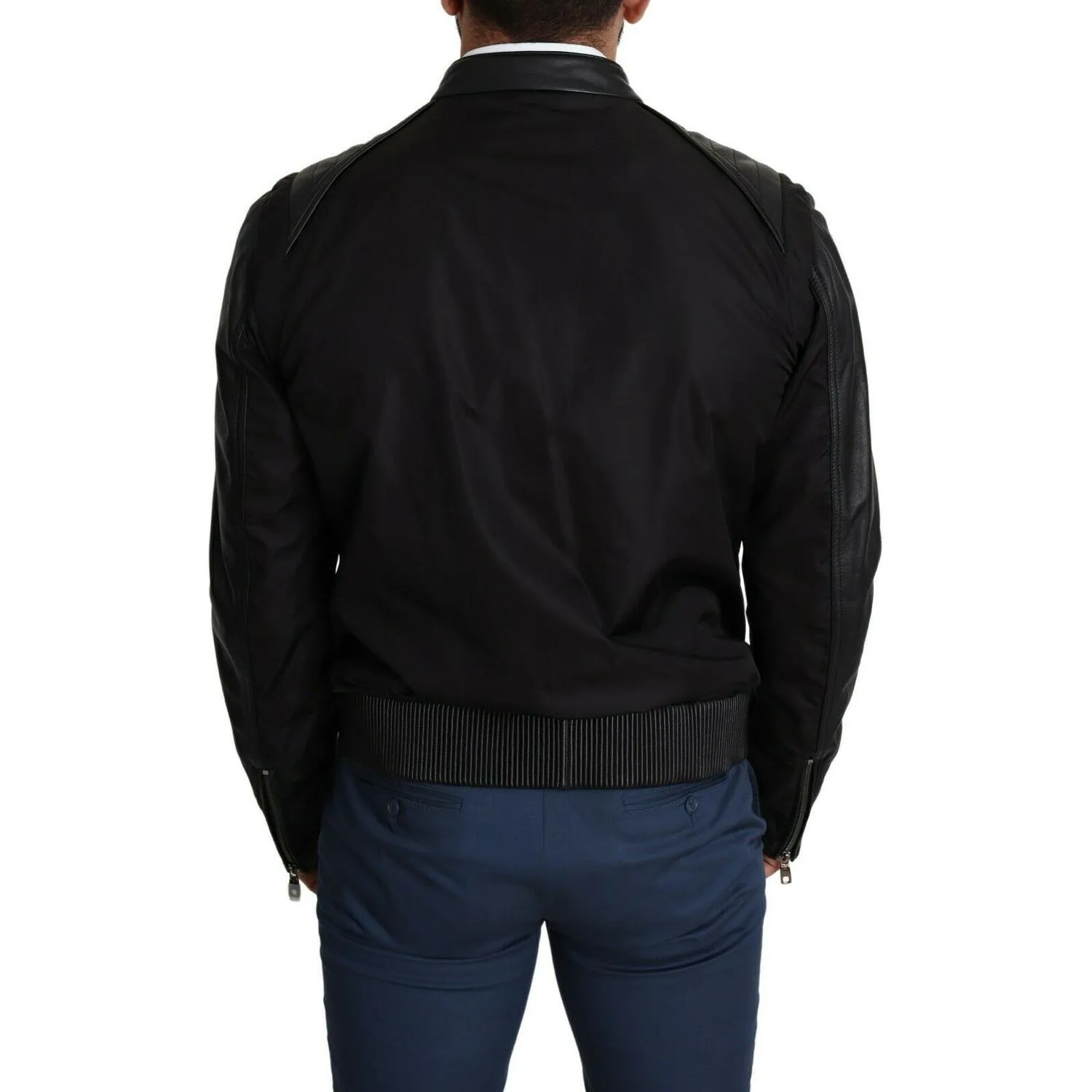 Dolce & Gabbana Elegant Black Bomber with Leather Accents