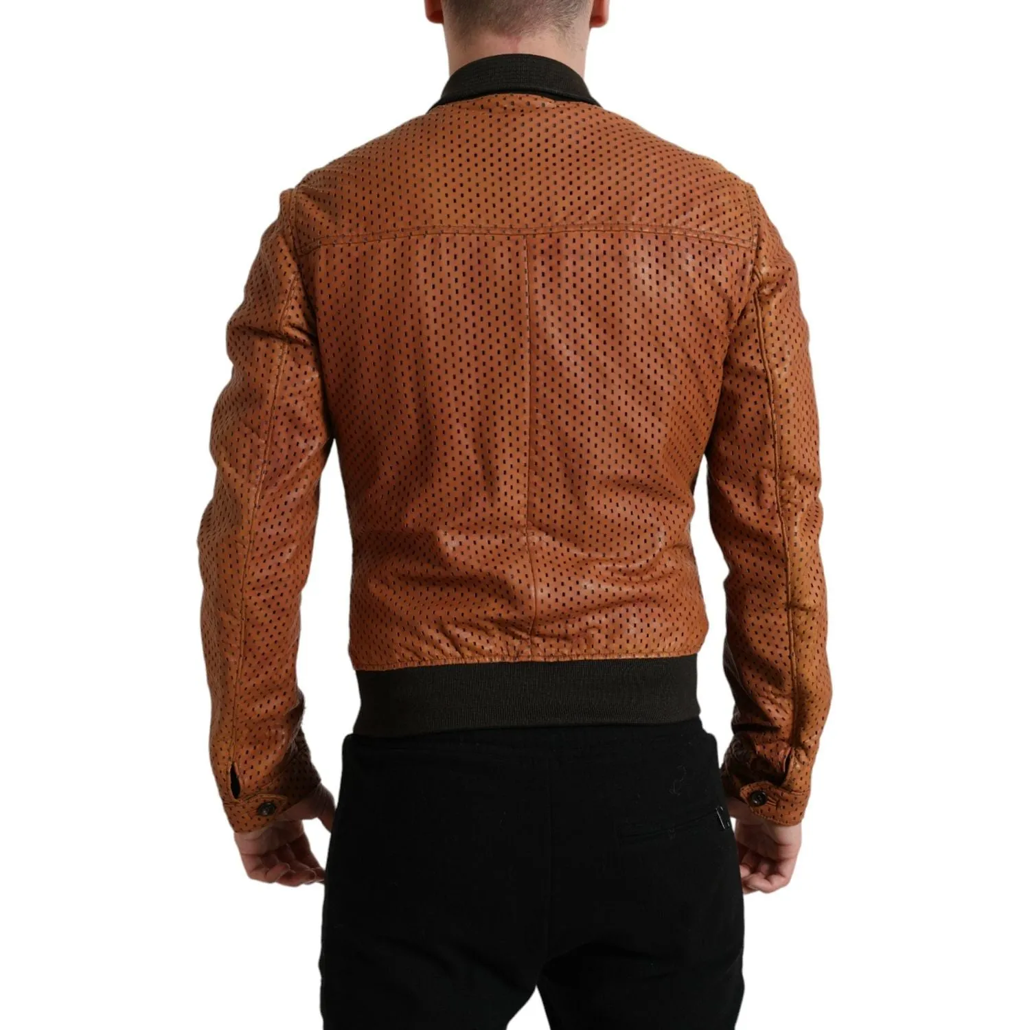 Dolce & Gabbana Elegant Leather Perforated Bomber Jacket