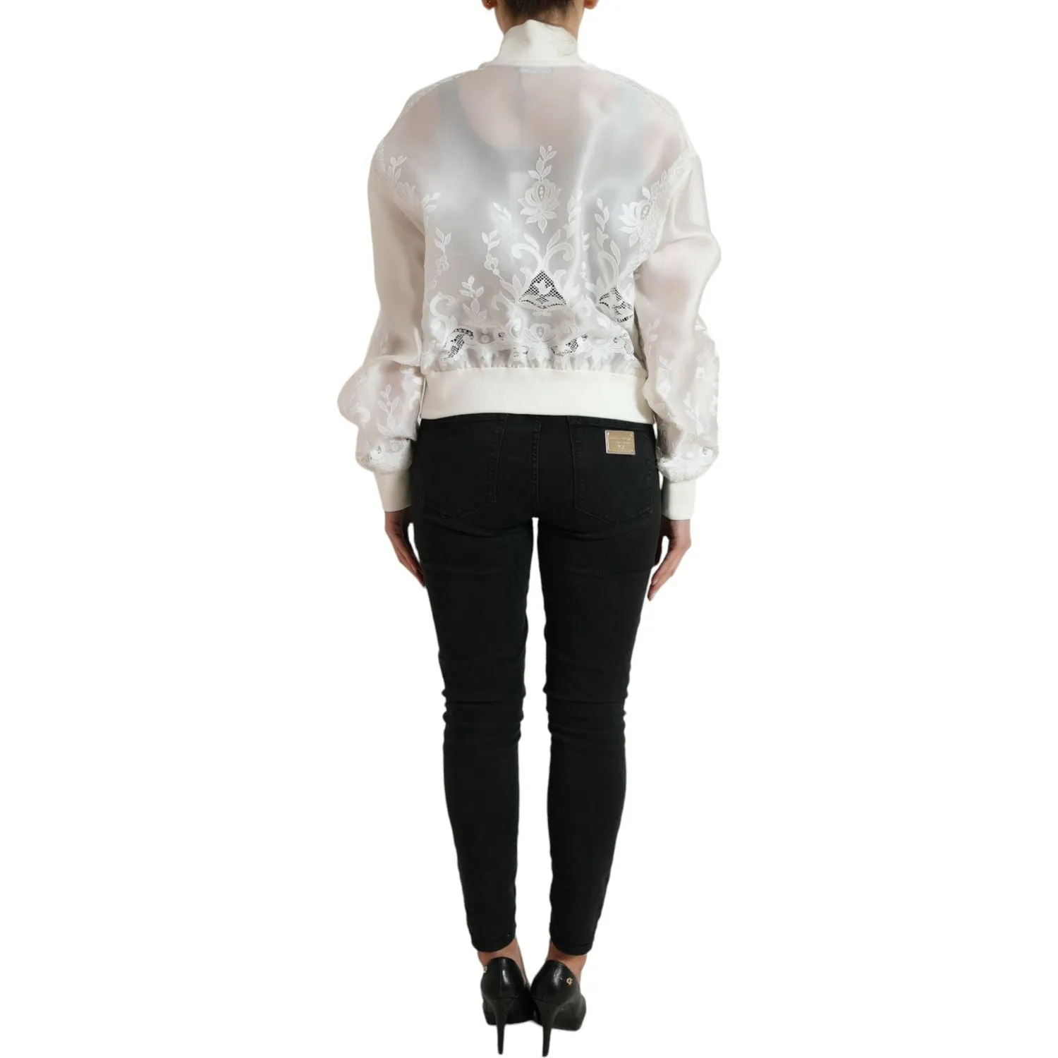 Dolce & Gabbana Elegant White Silk Bomber Jacket