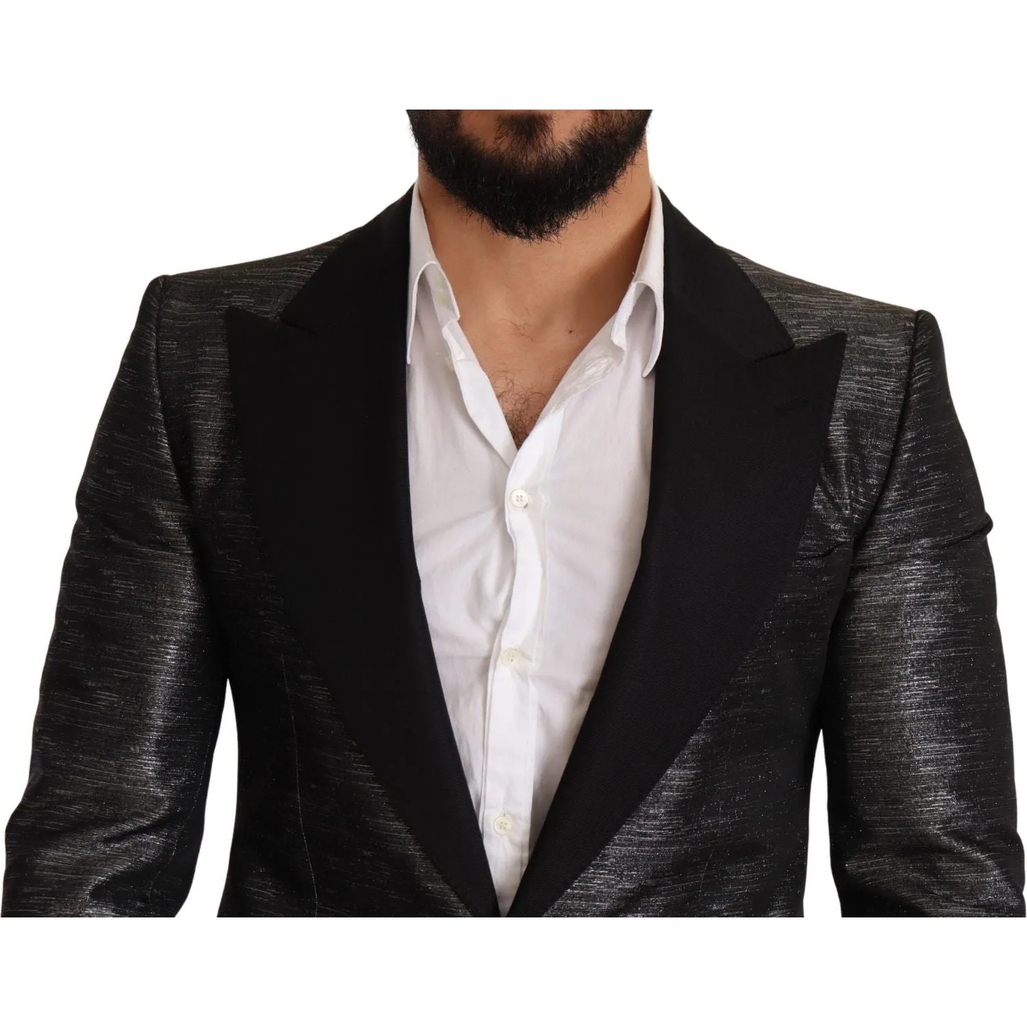 Dolce & Gabbana Metallic Gray Jacquard Slim Fit Blazer