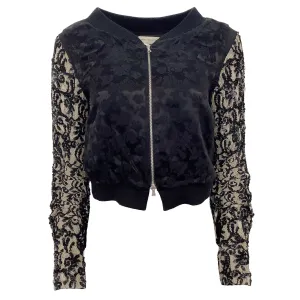 Dries van Noten Black  / Tan Sequin and Lace Bomber Jacket