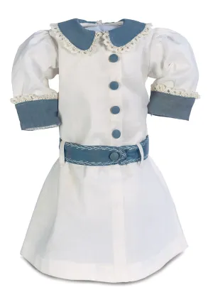 Drop Waist Cotton School Dress With Feather Stitch Embroidery