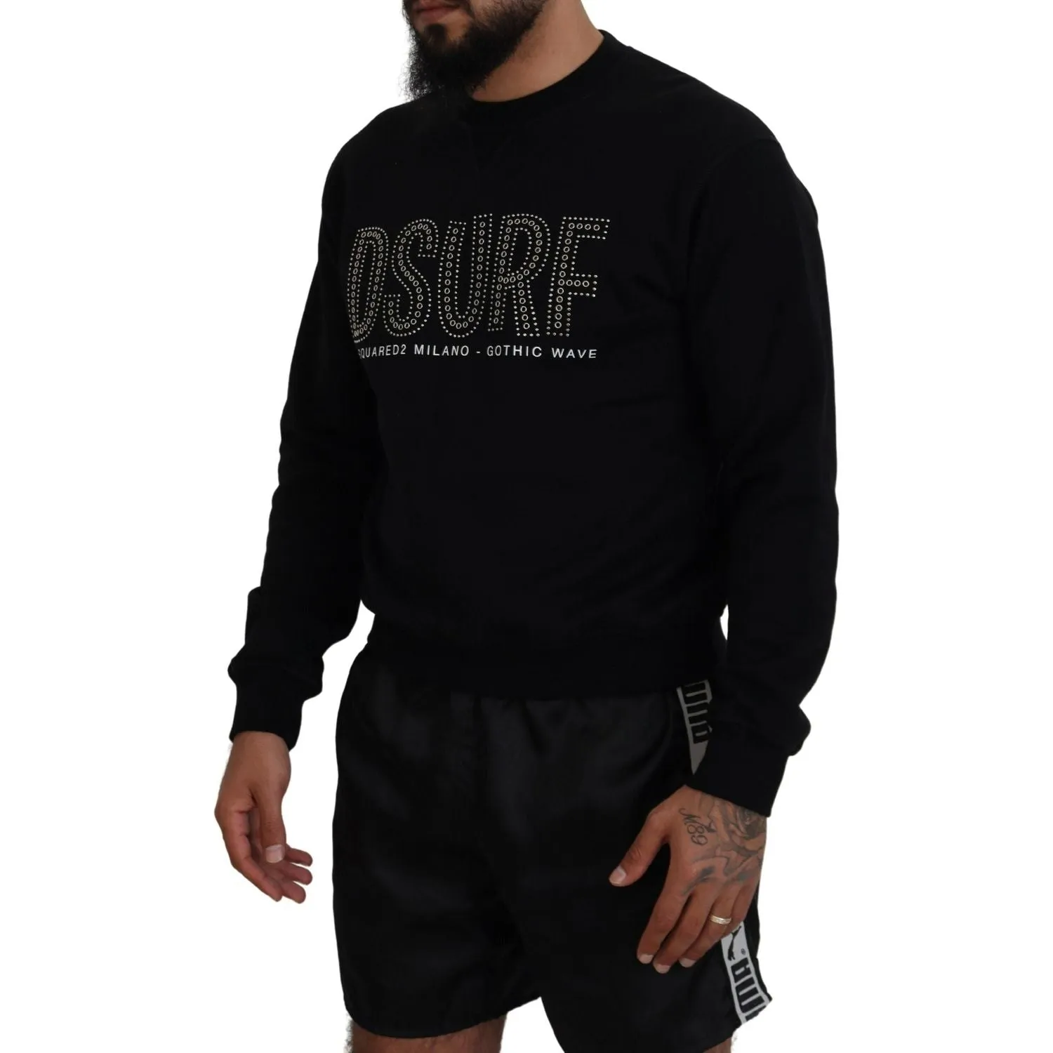 Dsquared² Black Cotton Printed Long Sleeves Pullover Sweater