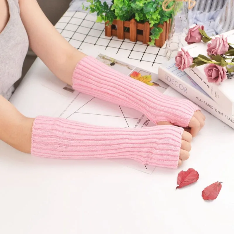 E-girl Knitted Fingerless Thumb Hole Wrist Warmers