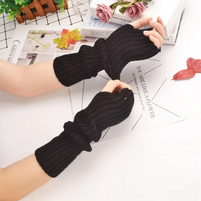 E-girl Knitted Fingerless Thumb Hole Wrist Warmers