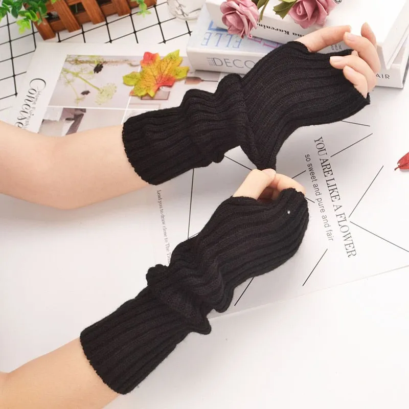 E-girl Knitted Fingerless Thumb Hole Wrist Warmers