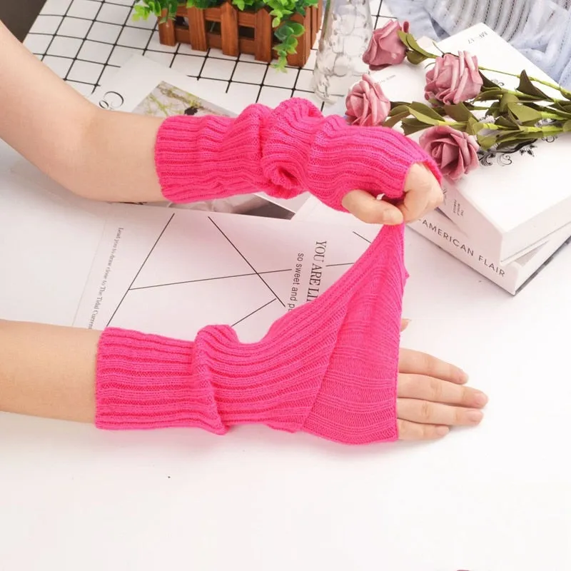 E-girl Knitted Fingerless Thumb Hole Wrist Warmers