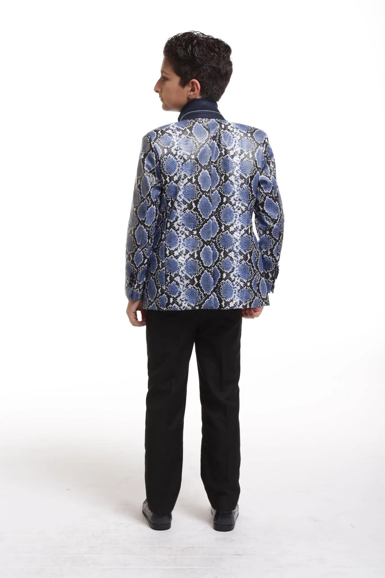 ELIE BALLEH Boys NAVY Sustainable Snake Skin Print Blazer JACKET