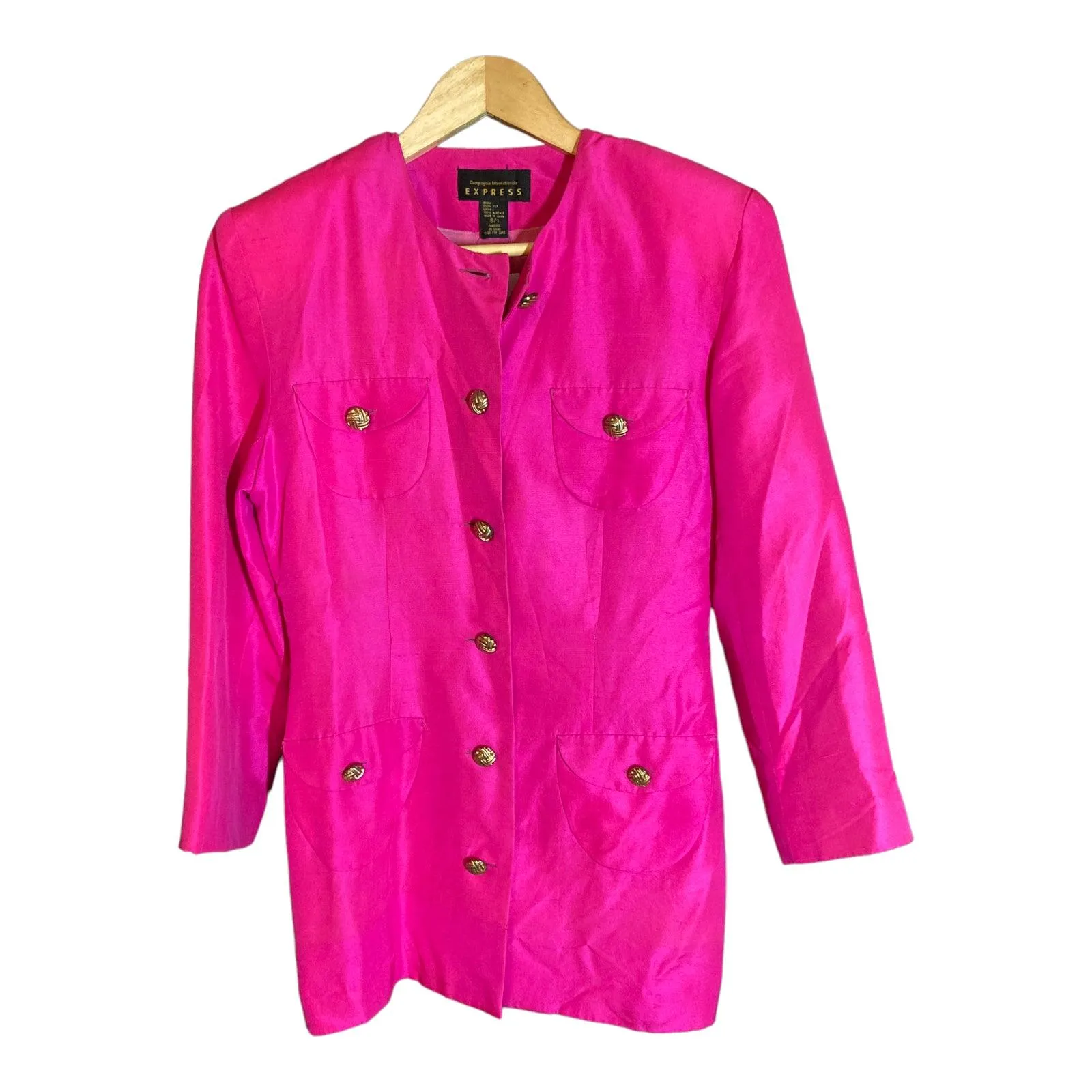 Express Silk Fuchsia Pink Long Sleeved Jacket UK Size Small