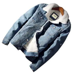 Fashion Men'S Trendy Warm Fleece Denim Jacket