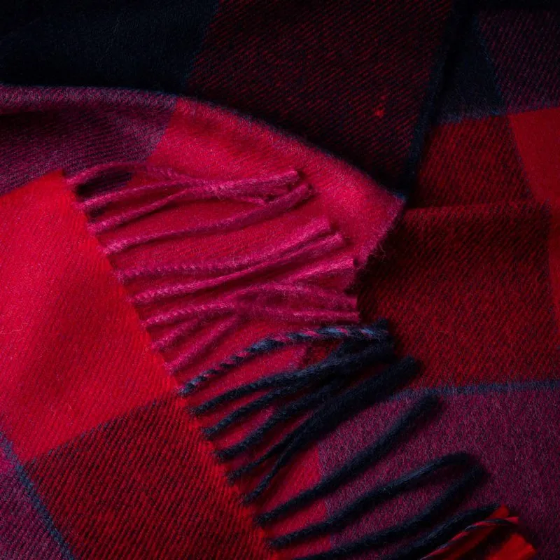 Fine Merino Scarf - Red, Pink and Navy Block Check - John Hanly