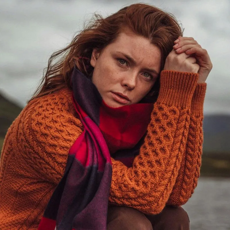 Fine Merino Scarf - Red, Pink and Navy Block Check - John Hanly