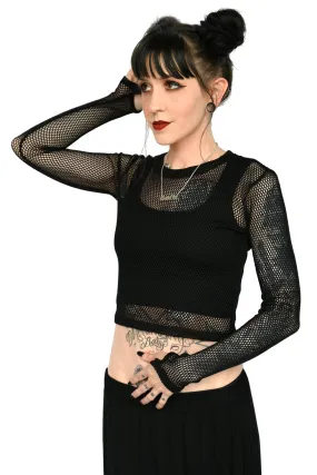 Fishnet Long Sleeve Crop Top