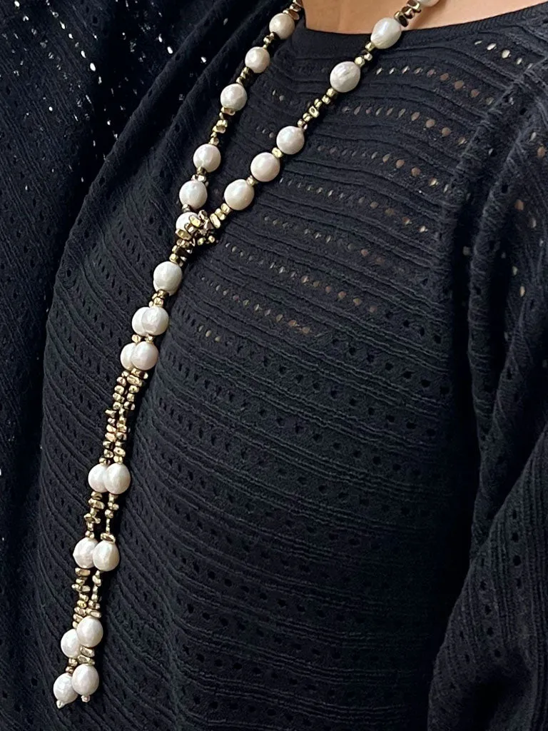 FRENCH 75 Pearl & Pyrite Lariat