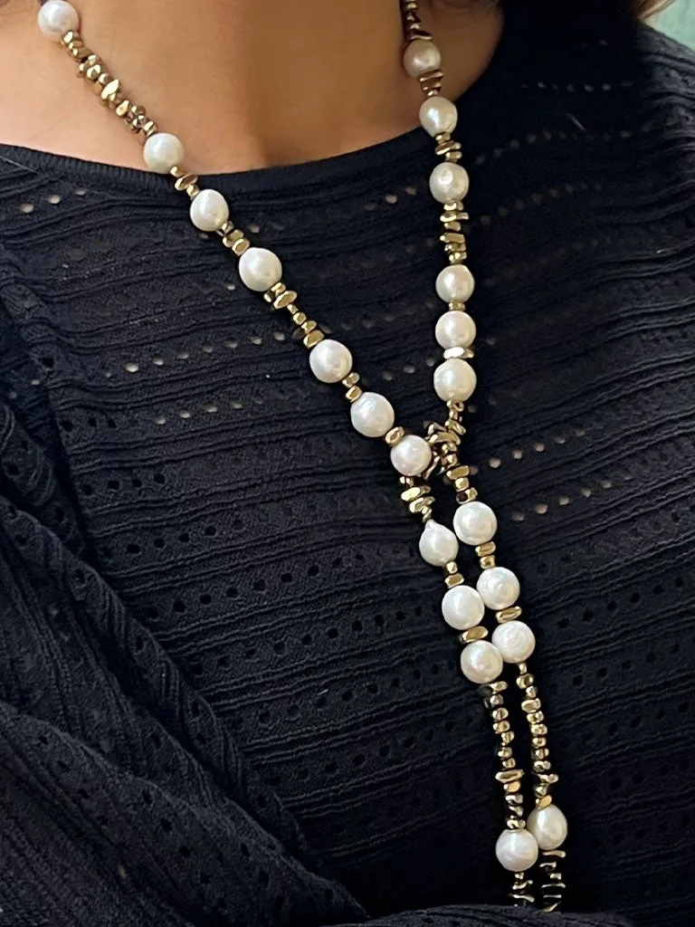 FRENCH 75 Pearl & Pyrite Lariat