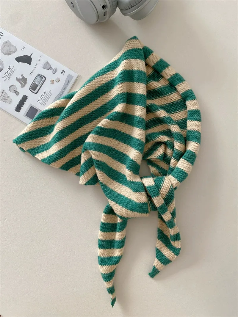 French Retro Striped Triangle Scarf