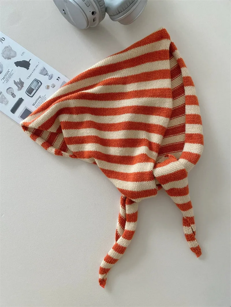 French Retro Striped Triangle Scarf