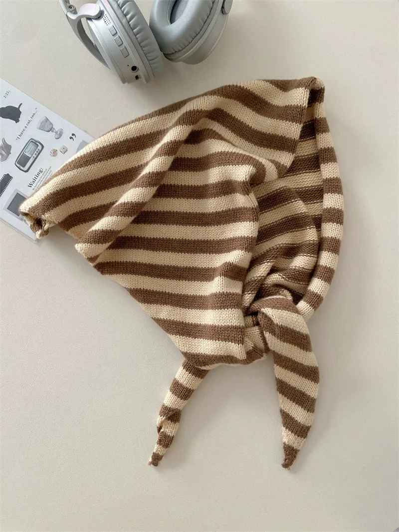 French Retro Striped Triangle Scarf