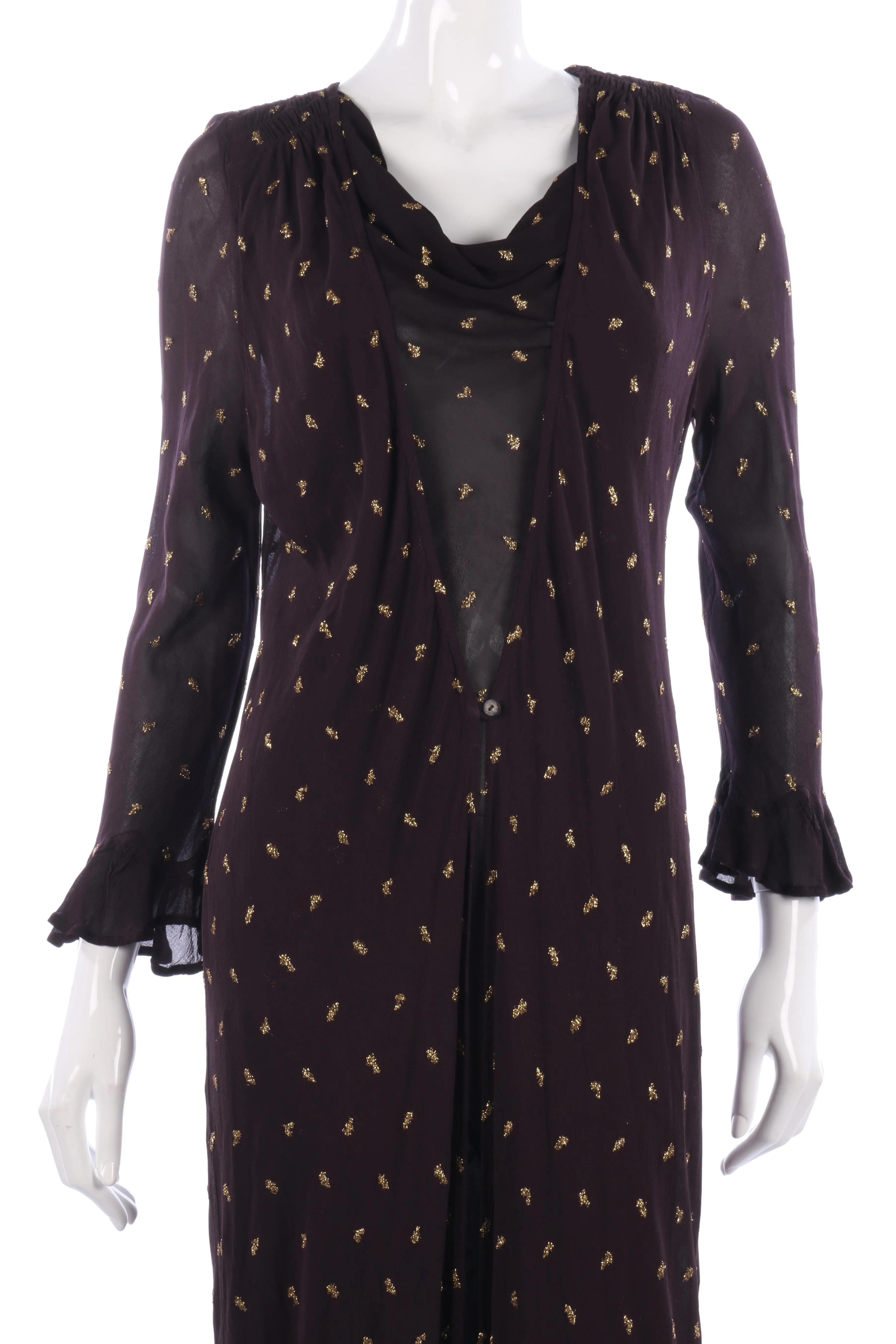 Ghost purple and gold polkadot matching dress and jacket