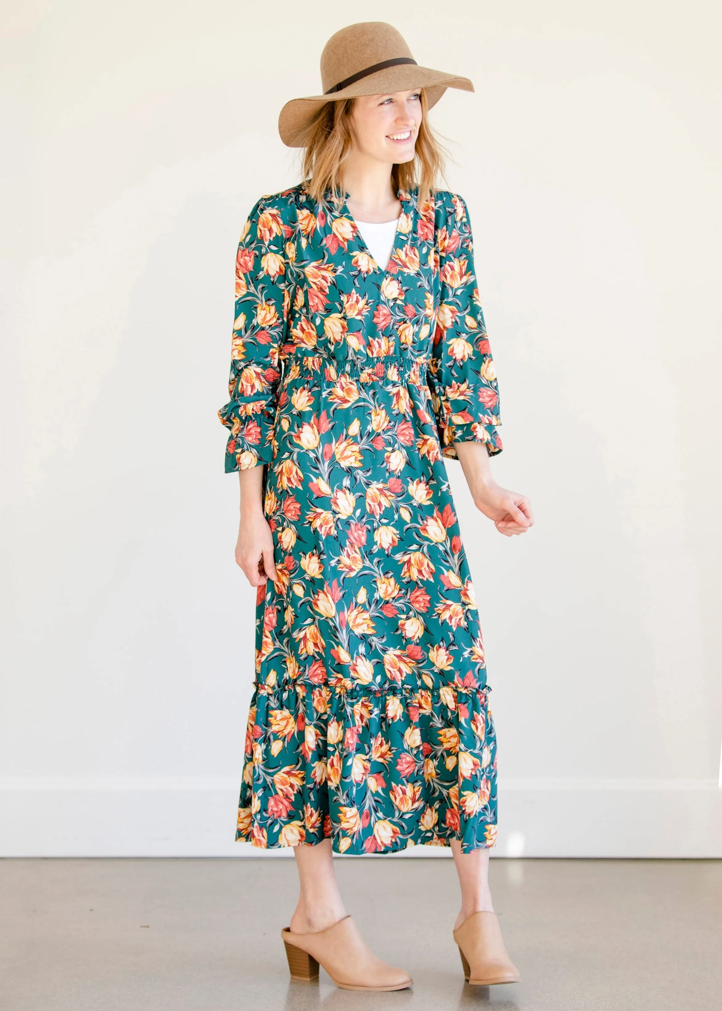 Green Floral Vintage Tiered Dress - FINAL SALE