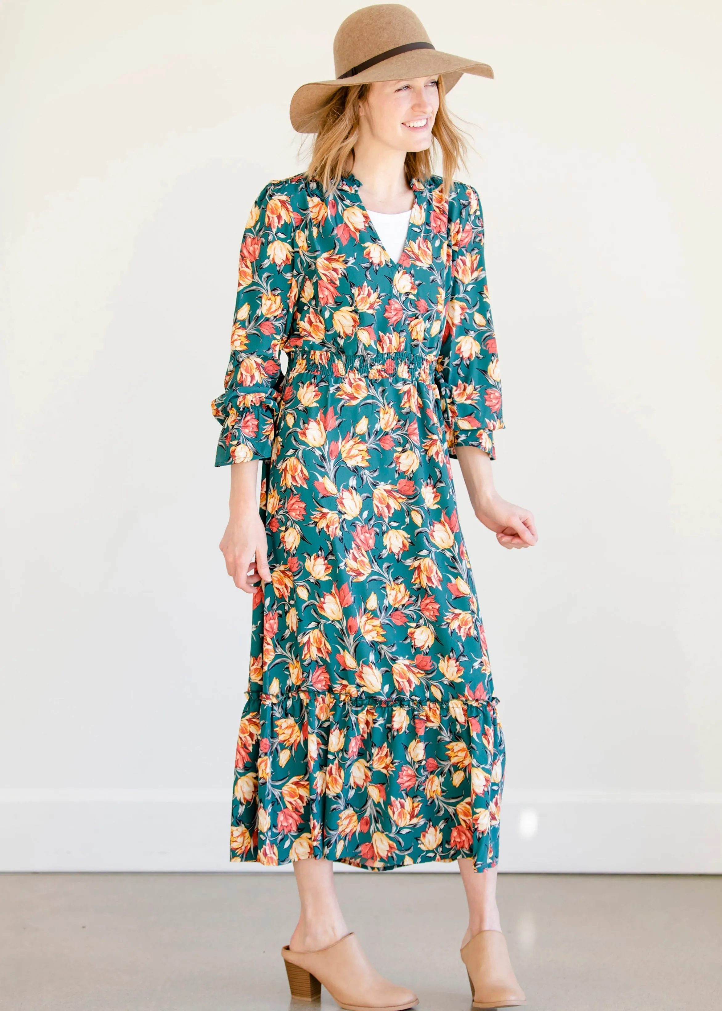 Green Floral Vintage Tiered Dress - FINAL SALE