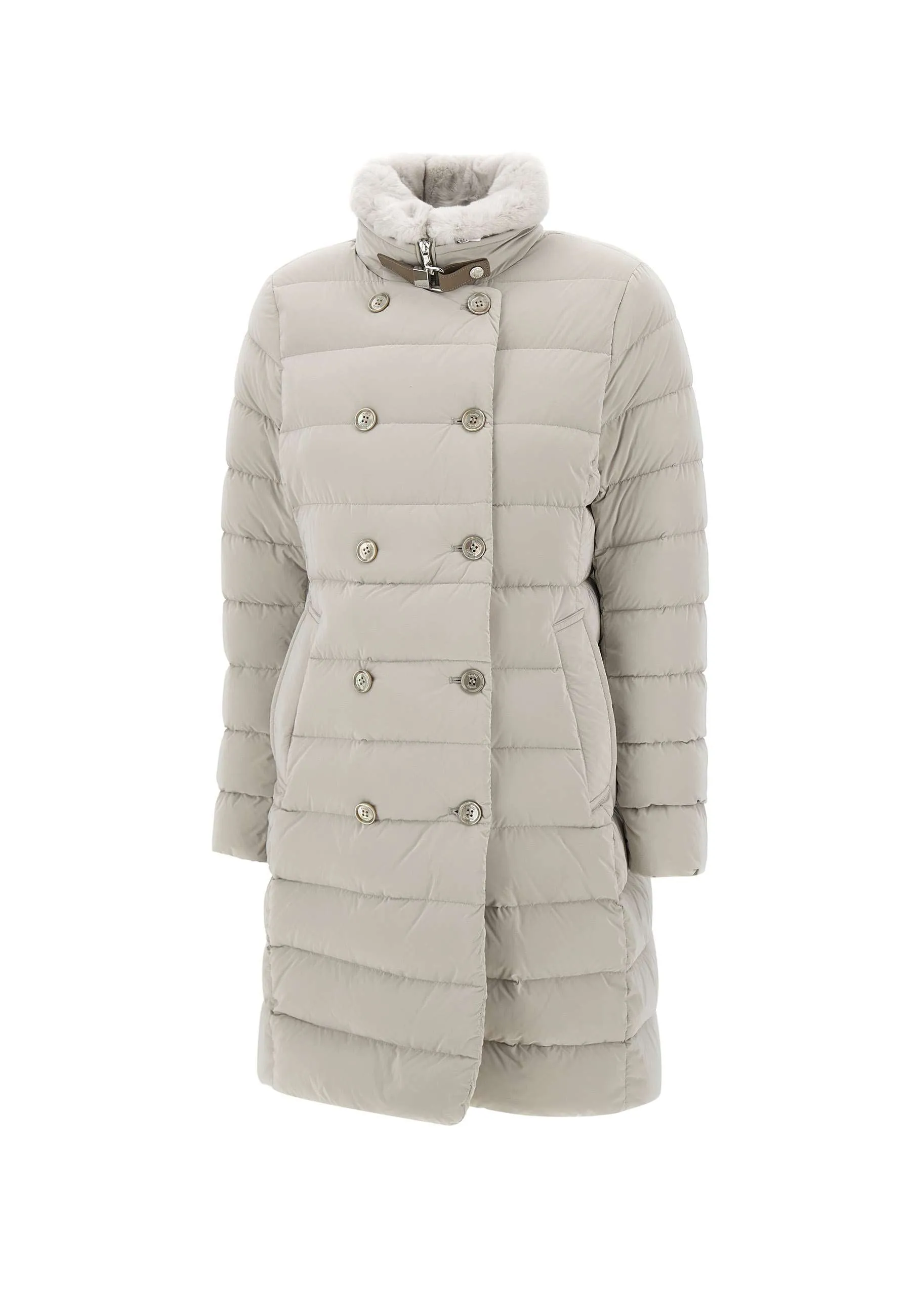 Grey Down Jacket with Fur Collar