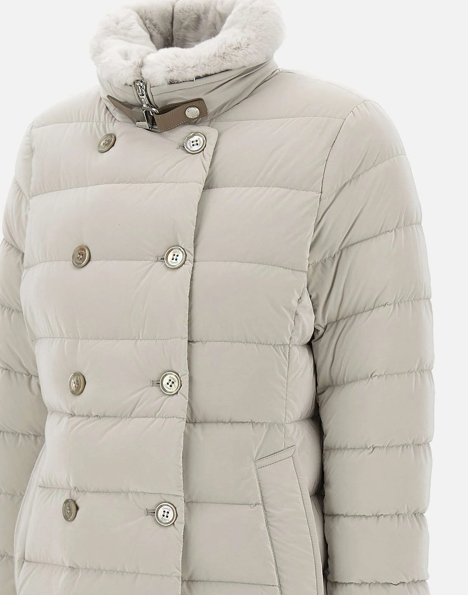 Grey Down Jacket with Fur Collar