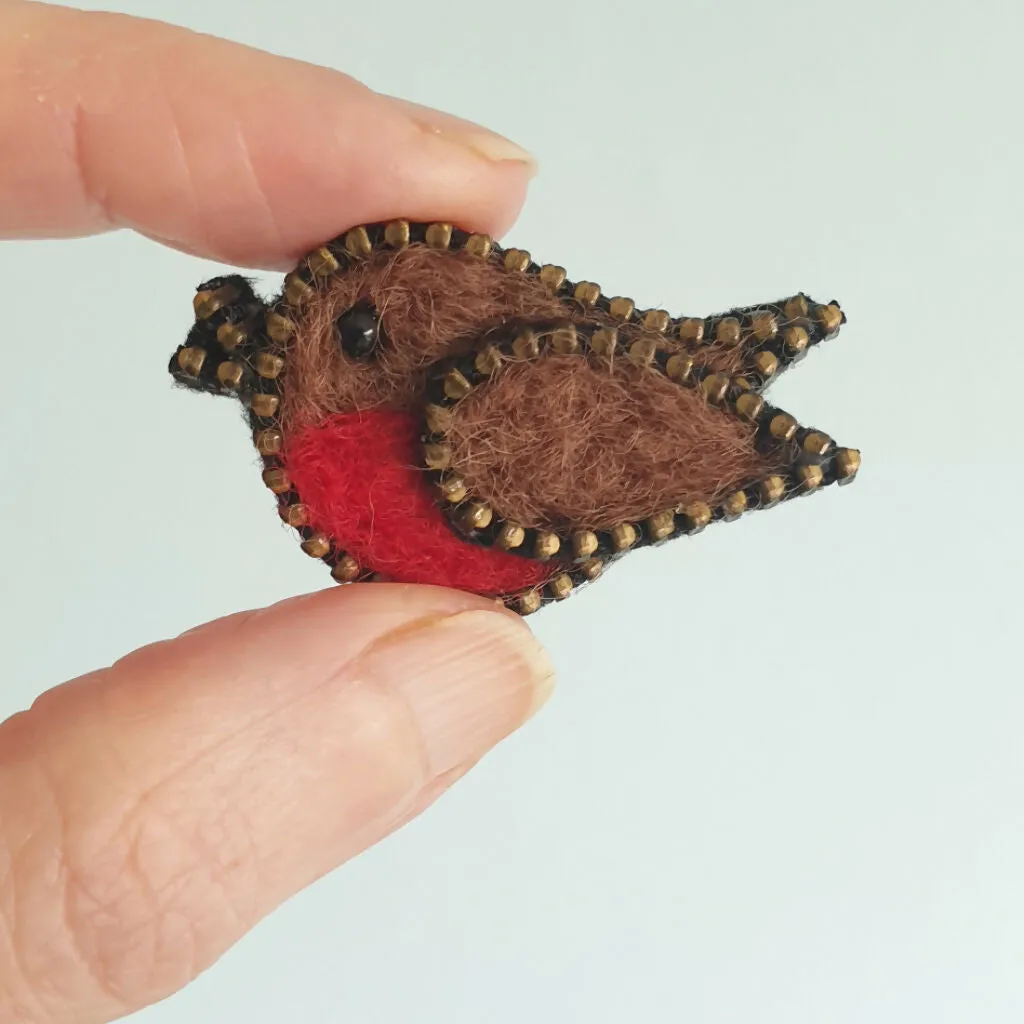 Hand Felted Robin Pin Badge With Zip Edge Detail