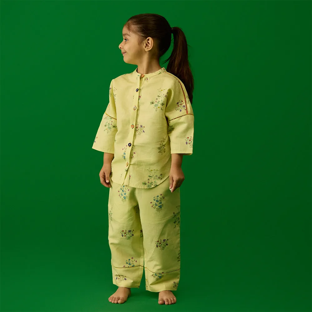 Hena Floral Linen Co-ord Set - Pistachio