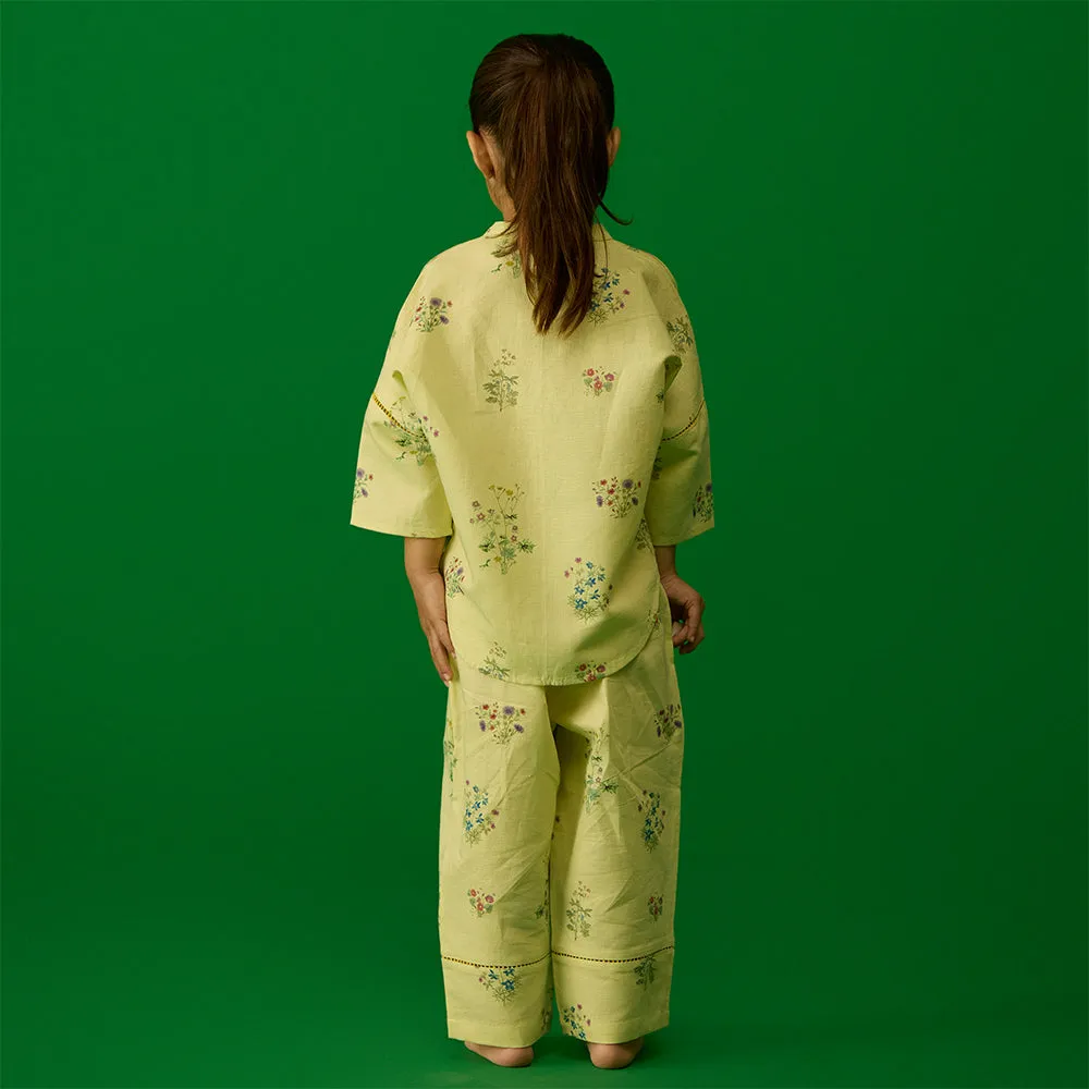 Hena Floral Linen Co-ord Set - Pistachio