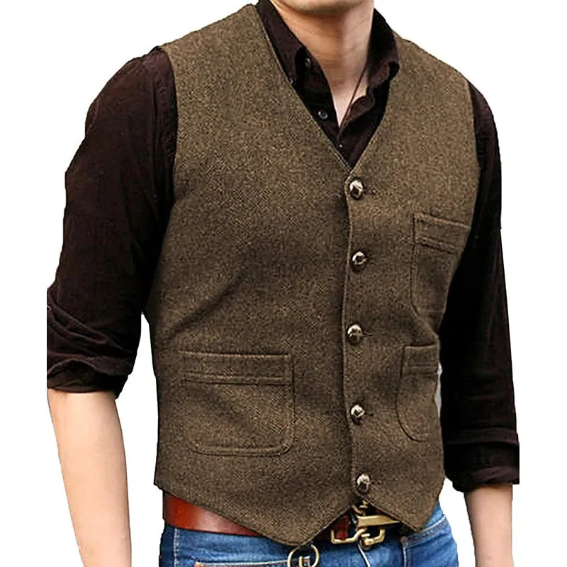 Herringbone V-Neck Suit Vest