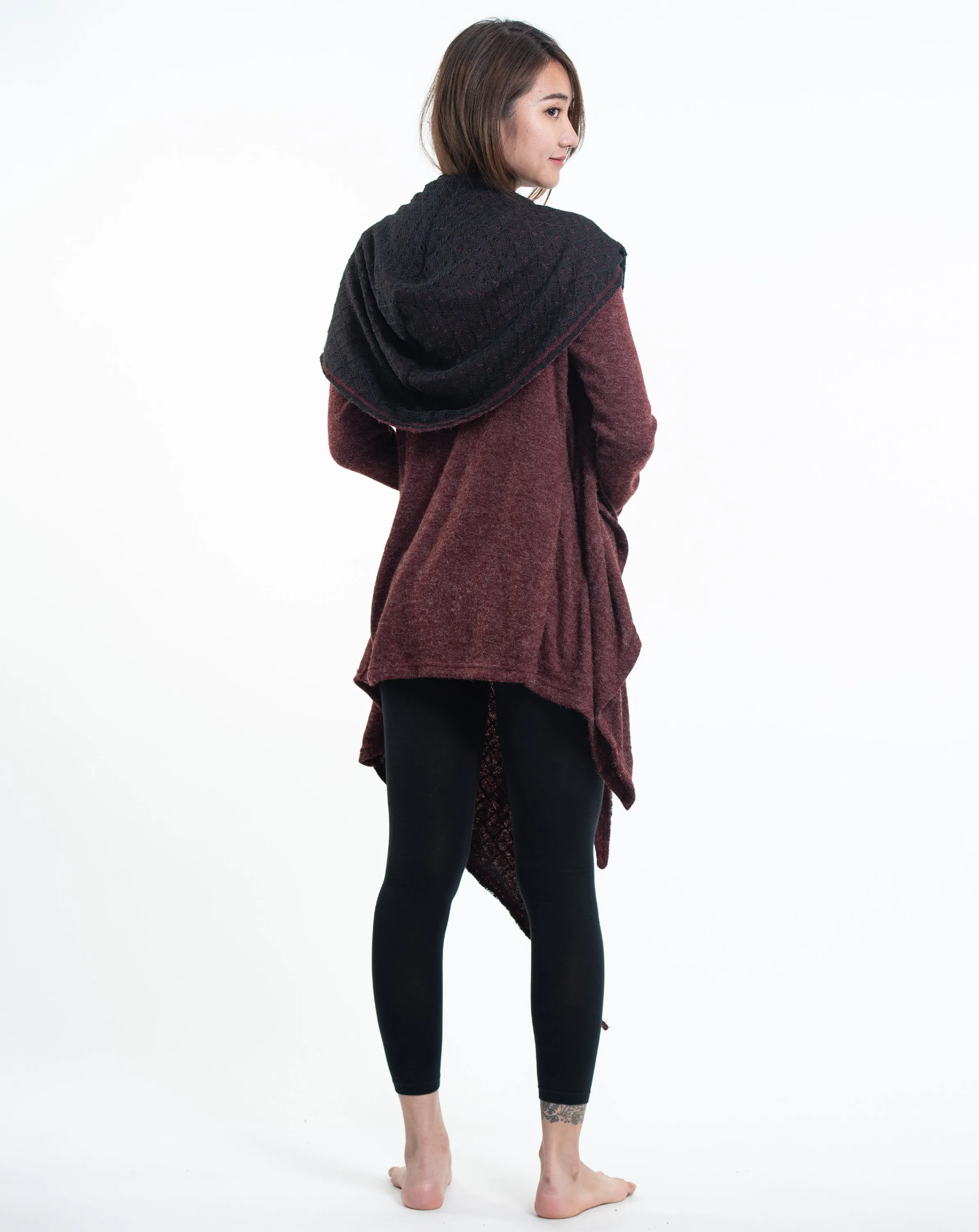 Hoodie Shawl Cardigan in Maroon