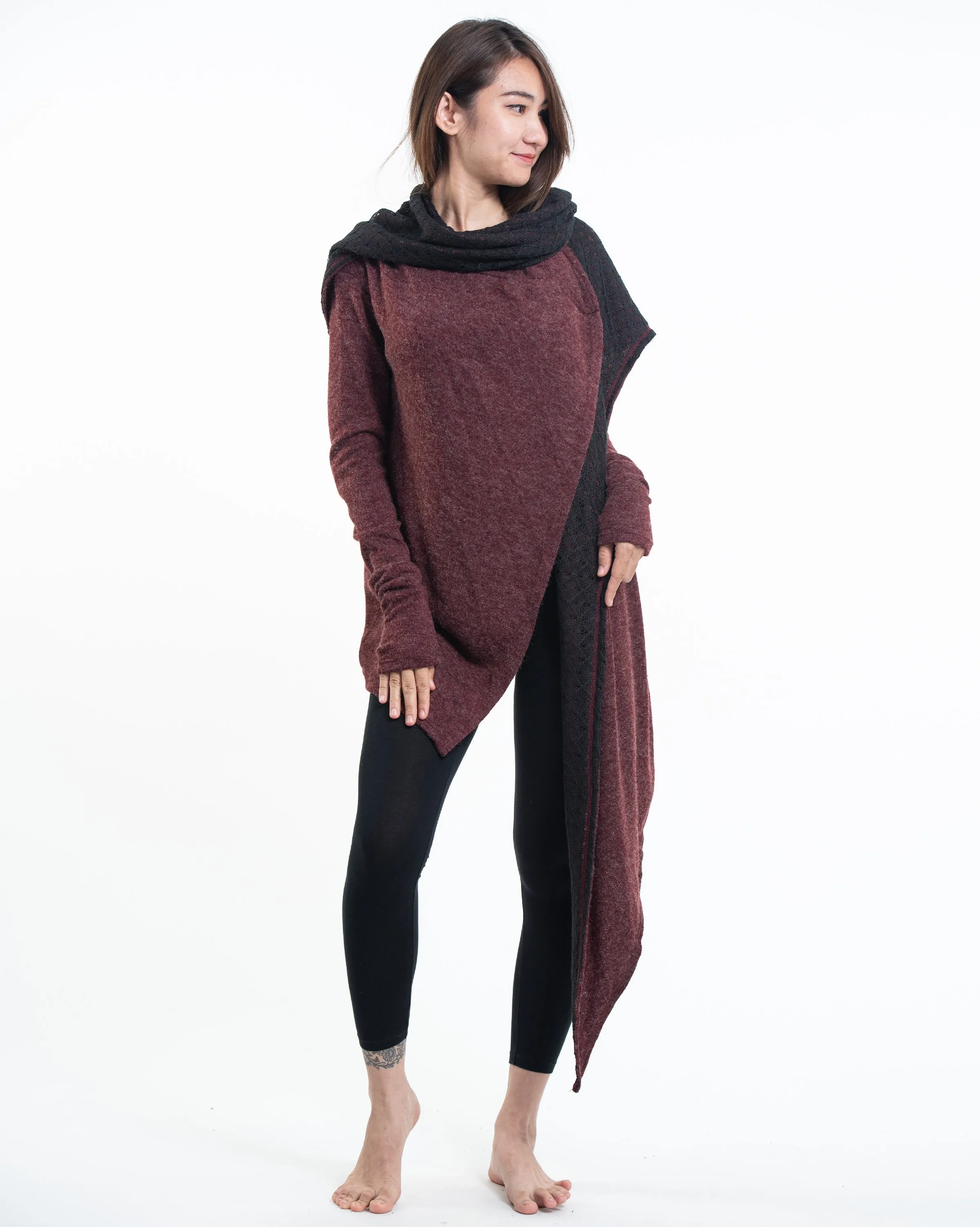 Hoodie Shawl Cardigan in Maroon