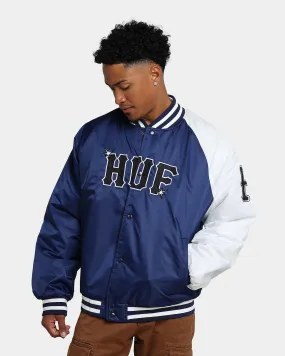 HUF Satin Baseball Jacket Navy