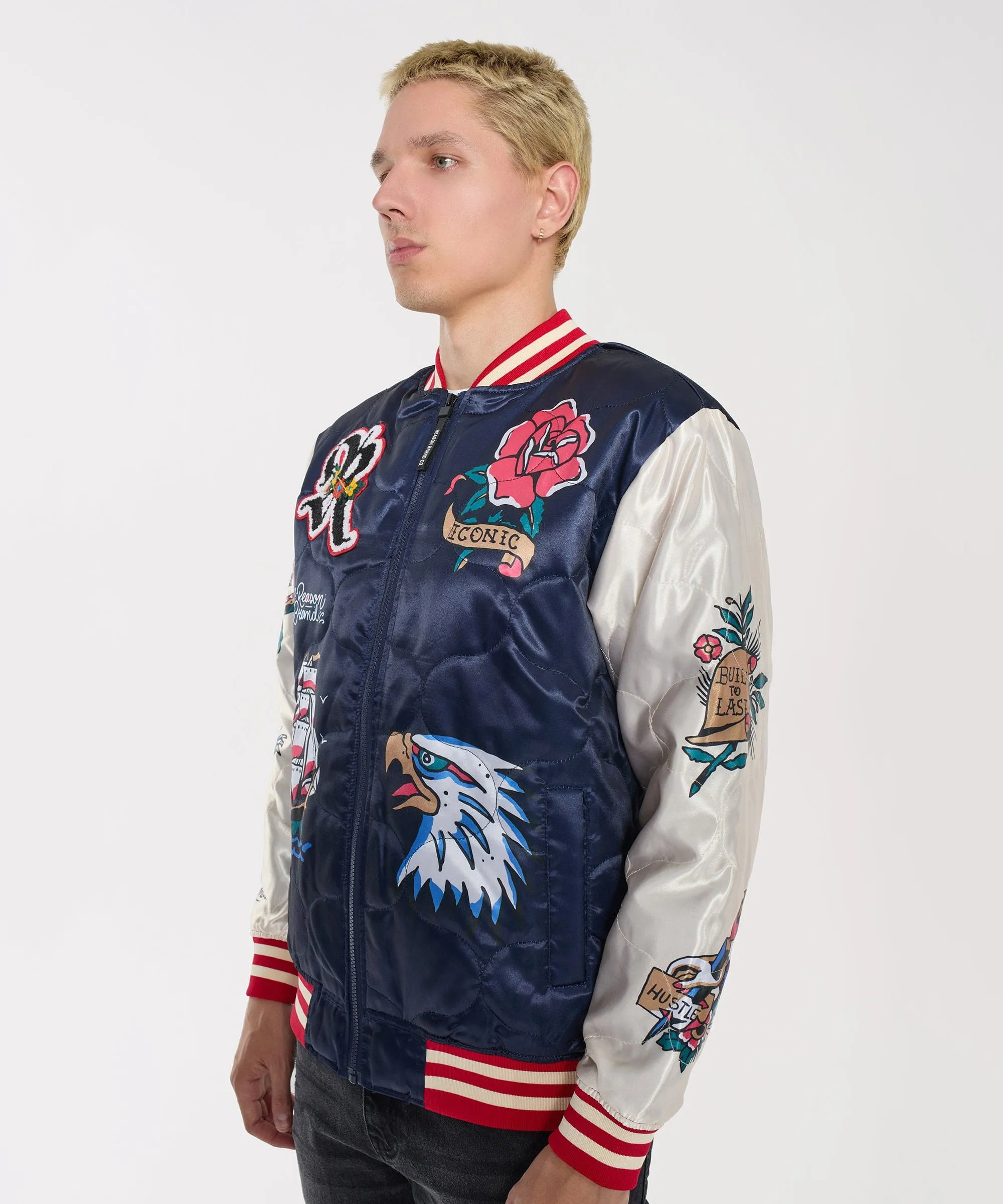 Iconic Satin Bomber Jacket - Navy