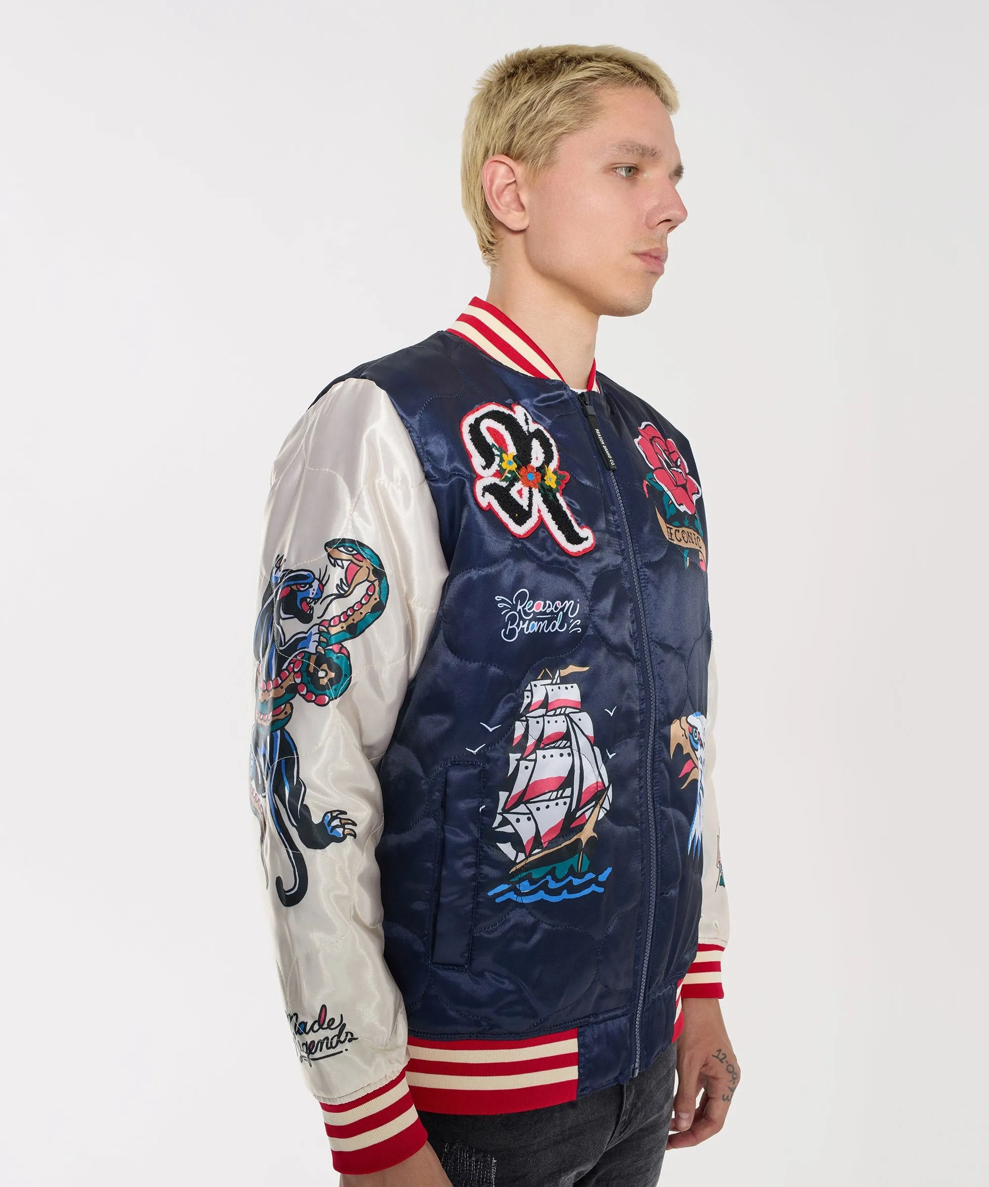 Iconic Satin Bomber Jacket - Navy